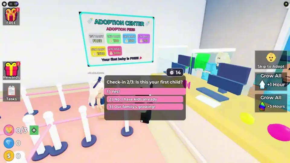 Raise The Biggest Family adoption fee prompt at the staff desk