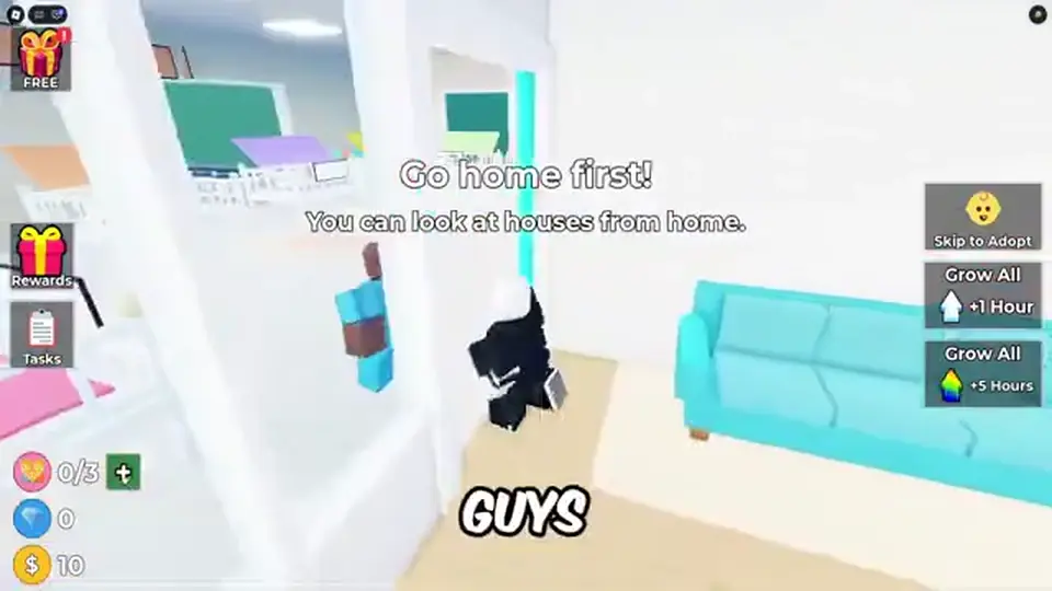 Staff telling the player to buy bigger houses to adopt more children