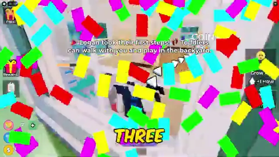 Starter house HUD showing 1 of 3 kids in Raise The Biggest Family