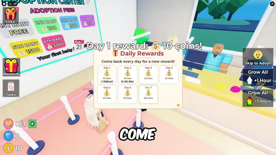 Daily visit loop in Raise The Biggest Family while children age offline